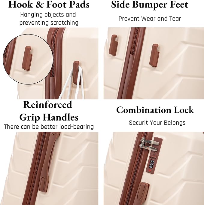 3-Piece ABS Spinner Luggage Set (20" 24" 28") with Combination Lock, Matching Hardshell Suitcases, Beige - Image 3