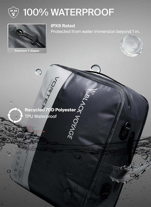 Black Voyage Reusable Vacuum Compression Travel Bag for Carry-On Suitcase and Backpack, Recycled IPX8 Waterproof Space Saver Vacpack (1-Pack, 41L - Pump Included) - Image 2