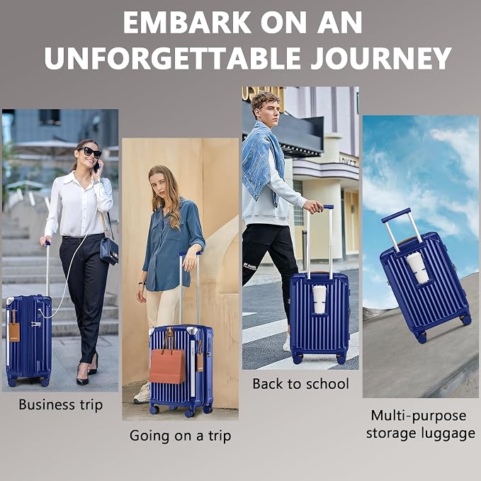 Joyway Luggage Sets 3 Piece, Expandable Suitcase with Smart Cup Holder and USB Port, Hardside Carry On Checked with TSA Lock Spinner Double Wheels, Blue - Image 9