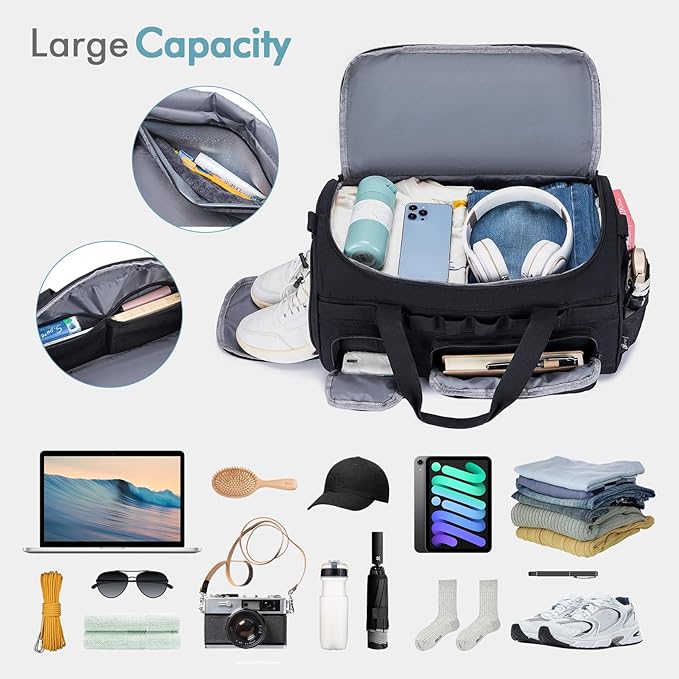 Tactical Gym Bag for Men 40L Sports Duffel Bags 3 in 1 Travel Duffel Bag with Shoe Compartment Waterproof Workout Backpack Carry On Bag for Overnight Weekender Travel Black - Image 5