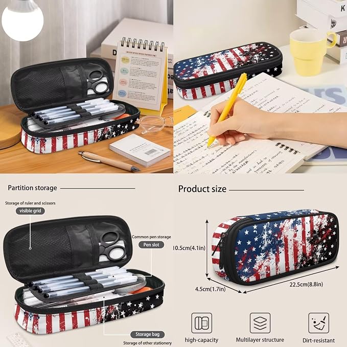 American Flag Backpack for Boys 4 Pack School Bag Rucksack with Reusable Lunch Bag Water Bottle Carrier Bag Pencil Case Set - Image 6