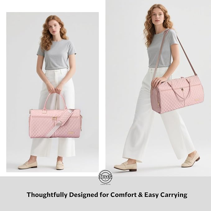 STOVER Women’s Convertible Garment Duffel Bag for Travel – 2-in-1 Carry-On Weekender/Overnight Tote - Wrinkle-Free Dresses, Suits & Clothes + Shoe Compartment & Bonus Toiletry Bag (Blush Pink) - Image 7