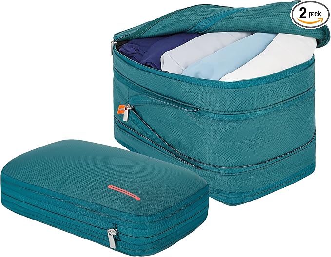 BeeNesting Compression Packing Cubes 2 Set for Travel Suitcase Organizer Accessories with Shoes Bag (M+L 9L/15L, Dark green) by BeeNesting