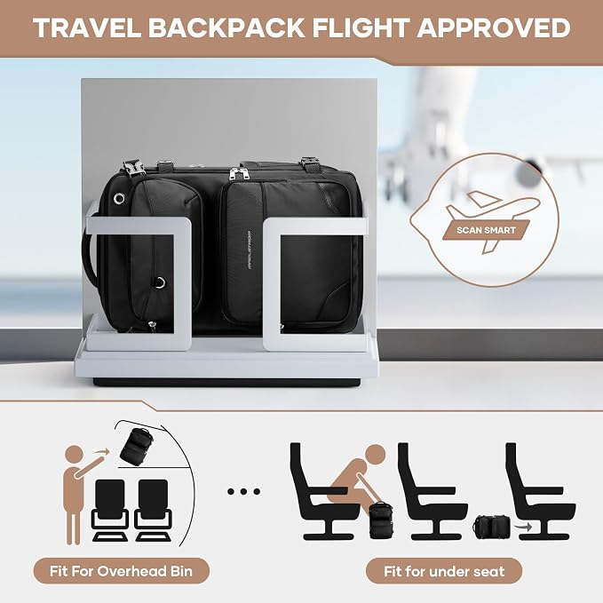Maelstrom Travel Backpack for Men Women, 35L Carry on Backpack for Traveling on Airplane,with Belt Bag&Shoe Compartment,Waterproof Laptop Backpack fit 17”Laptop-Pure Black,Large - Image 5