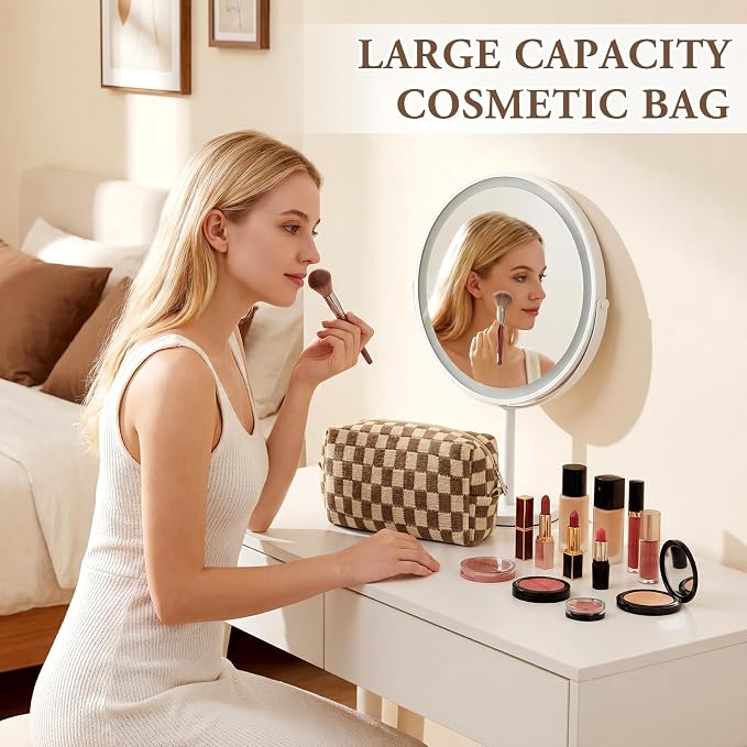 Gilprop 8 Pcs Checkered Makeup Bag for Purse Small Cosmetic Pouch Bulk Portable Zipper Makeup Pouch Travel Toiletry Organizer Gifts for Women Bridesmaid Wedding Party Favors (Brown) - Image 5