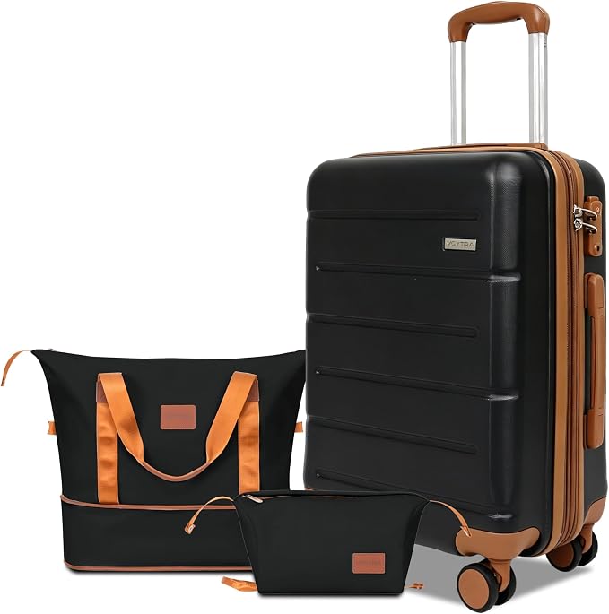 3-Piece Luggage Set with Carry On Luggage Set 22x14x9 Airline Approved, ABS Hardside Suitcase with 8 Spinner Wheels & TSA Lock, Expandable Suitcase for Men & Women (20/TB/DB Black) by VoytraLuggageSuitcase