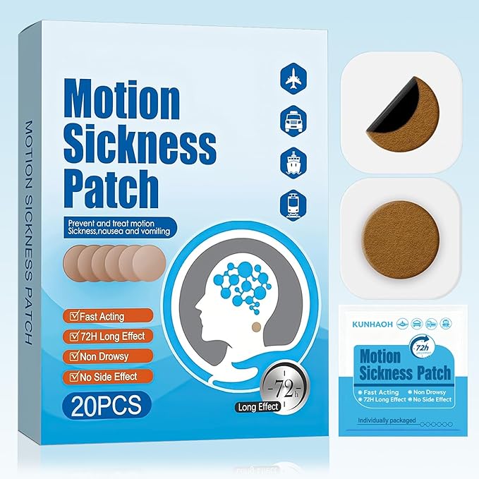 (2026 New) Motion Sickness Patches Non-Drowsy, 100% Natural Motion Sickness Patch Travel Essentials for Car Airplane Ship Altitude Sickness - Travel Essentials, for Adults and Kids(20 Count)