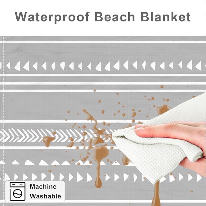 Extra Large 110''×118'' Beach Blanket for 8 Adults, Outdoor Beach Mat Sand Free Waterproof with 4 Stakes & 4 Corner Pockets, Polyester Lightweight Foldable Grey Picnic Mat for Travel, Camping, Hiking - Image 4