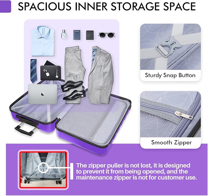 AnyZip Luggage PC ABS Hardside Lightweight Suitcase with 4 Universal Wheels TSA Lock Checked-Medium 24 Inch Violet Purple - Image 4