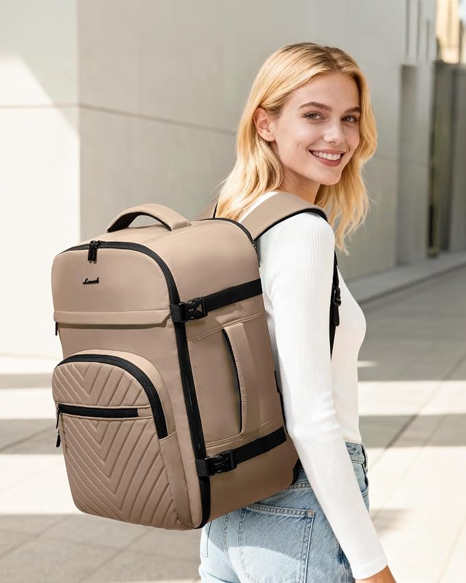 LOVEVOOK 40L Travel Backpack for Women Men, TSA Personal Item Travel Bag Fits 17.3inch Laptop, Waterproof Airline Approved Carry On Luggage With 2 Cubes for Weekender Hiking Business, Khaki - Image 2
