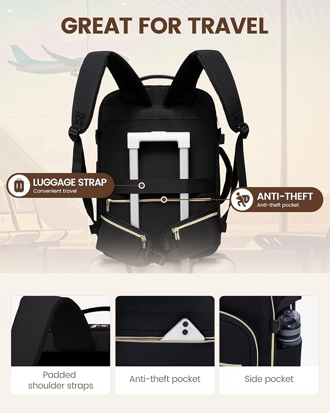 LOVEVOOK 40L Travel Backpack with Waist Strap,Flight Approved Carry on Backpack,Waterproof Personal Item Travel Bag,TSA Carry on Luggage Suitcase Travel Essentials,Gifts for Women & Men,fit 17" Laptop - Image 5