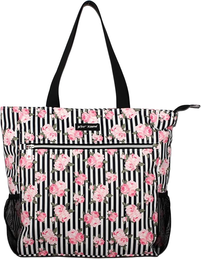 Betsey Johnson 15.6 Inch Zipper Beach Tote Bag Lightweight Large Durable Polyester with Mesh Side Pockets for Gym Work | 15.6 Inch by BETSEYJOHNSON