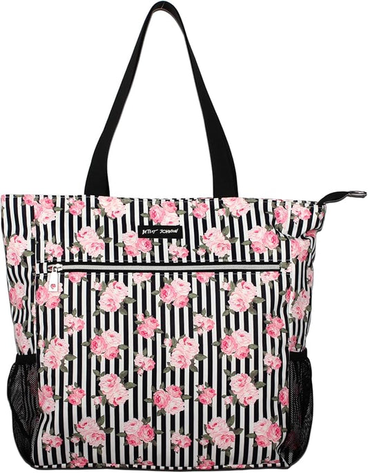 Betsey Johnson 15.6 Inch Zipper Beach Tote Bag Lightweight Large Durable Polyester with Mesh Side Pockets for Gym Work | 15.6 Inch by BETSEYJOHNSON