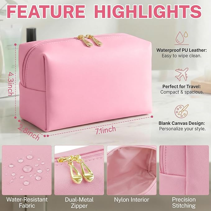 15 Pcs Pink Makeup Bag Bulk PU Cosmetic Pouches Preppy Waterproof Travel Toiletry Bags Aesthetic Storage Organizer Bags Party/Birthday Gift Favors for Teen Girls Women(Pink Series) - Image 2