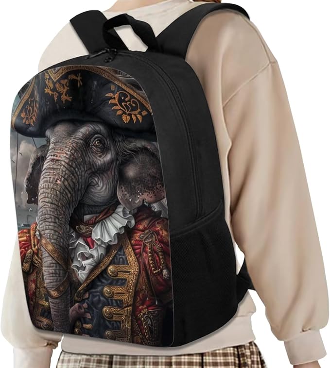 17 Inch Animal Print School Backpack And Lunch Box Set for Kids Lightweight Pirate Elephant Backpack for Boys Girls Sturdy School Bag with Insulated Lunchbox Pencil Case Student Bookbag - Image 2