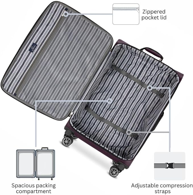 Skyway Epic Softside Carry-On Luggage - Lightweight Suitcase with Wheels for Travel | TSA Approved Carry-On Bag | Spinner Suitcase | Carry-On Luggage with Telescoping Handle, 20 inch, Plum - Image 3