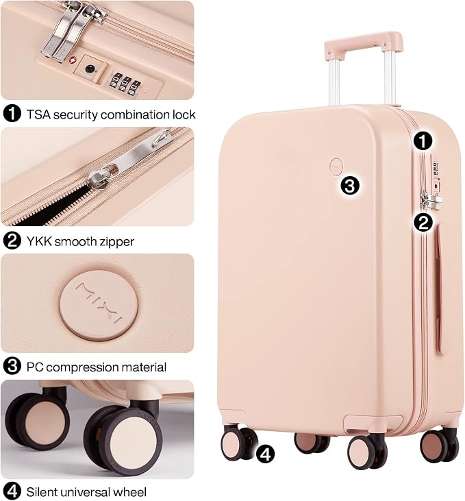 mixi Luggage Suitcase with Spinner Wheels, Hardside Rolling Suitcase PC with Cover & TSA Lock Lightweight Travel Case 26in Checked in, Pink - Image 4
