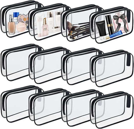 12 Pieces Clear Makeup Bags, TSA Approved Toiletry Bag for Travel, PVC Clear Cosmetic Pouch with Zipper, Waterproof Vinyl Plastic Organizer Case for Vacation Bathroom (Medium)