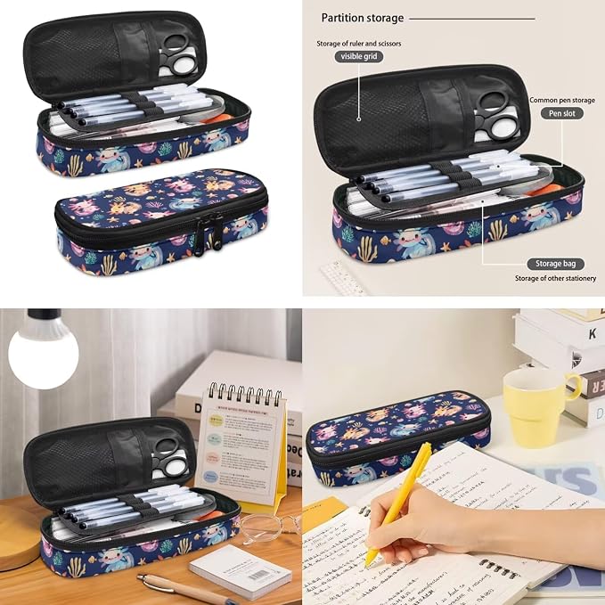 3pcs Kids School Bookbag with Insulated Portable Lunch Bag Pencil Case Colorful Axolotl Backpack Daypack for Kids Teen Girls - Image 4