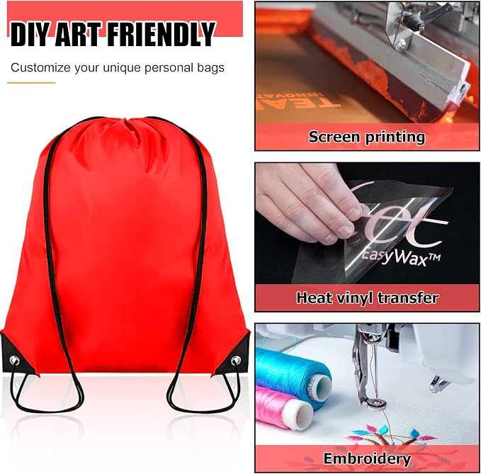 Grneric Drawstring Backpack Bulk 100Pcs Cinch Bag, Polyester Drawstring Bags for Gym Beach Sports Short Trip Party (Red) - Image 5
