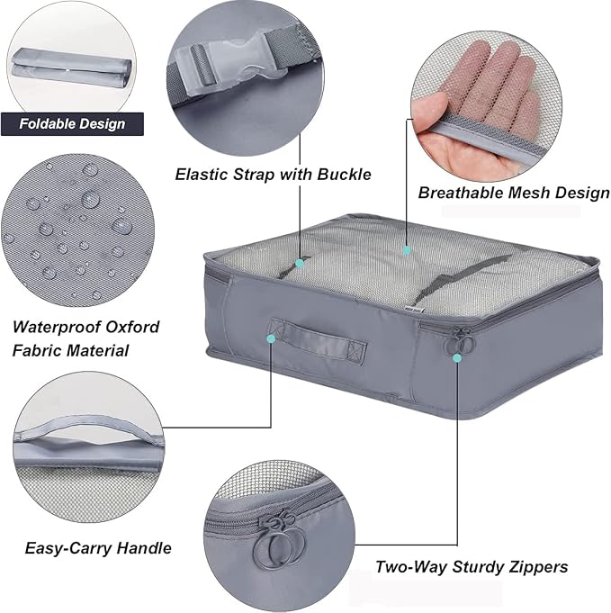 Travel organizer 7 in 1 Packing Cube For Travel Space Saver Laundry Cosmetics Luggage makeup Bag Organizers Set with Shoe Bag for travel (Grey) - Image 3