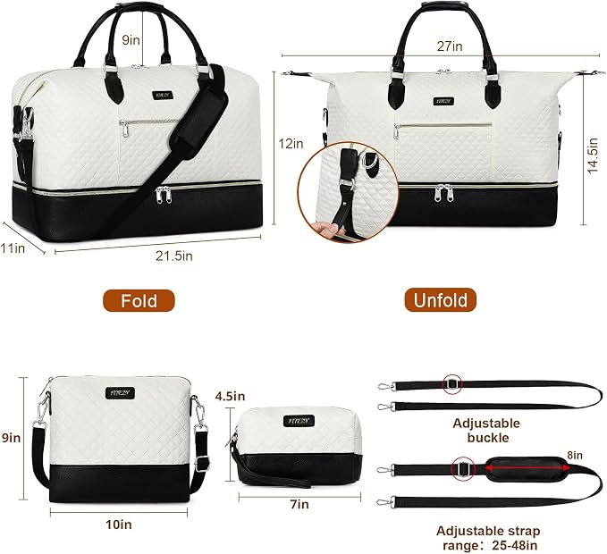 ITIEZY Weekender Overnight Bag for Women - Large Travel Duffel Bag with Shoe Compartment, Gym Duffel Bag Hospital Bag Carry On Tote Bags for Airplanes with Crossbody Bag Toiletry Bag 3Pcs Set - Image 6