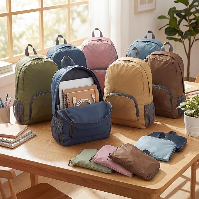 48 Pack Neutral 17 Inch Foldable Backpacks in Bulk Lightweight Classic Basic Book Bags Elementary Backpack for Travel Camp Donations - Image 2