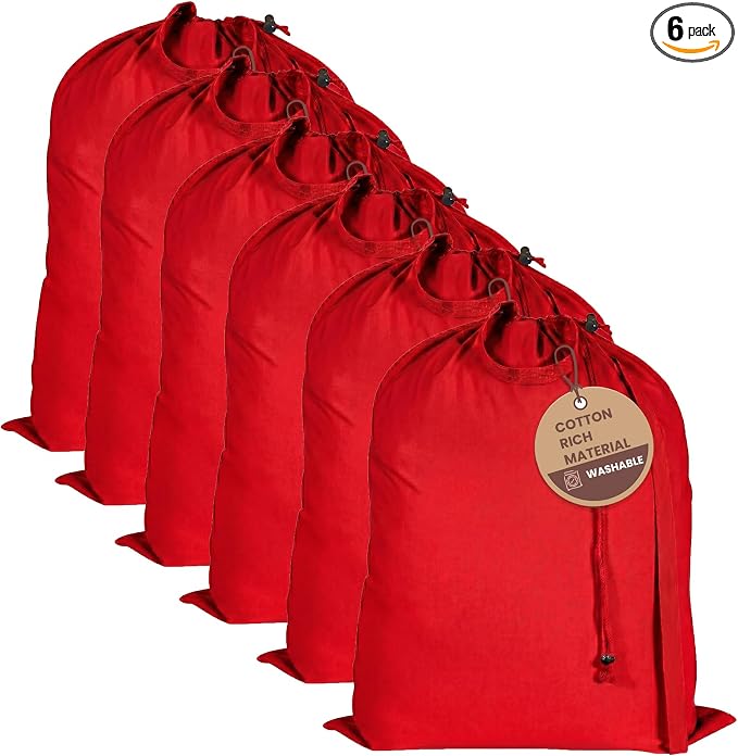 LFH Home Cotton Rich Large Premium Canvas Laundry Bag, Heavy Duty Washable Laundry Hamper with Drawstring & Handles, Multi-Use Clothes Storage for Home, Travel & College, 24"x36" (Pack of 6) - Red by LFHHomePrivateLimited