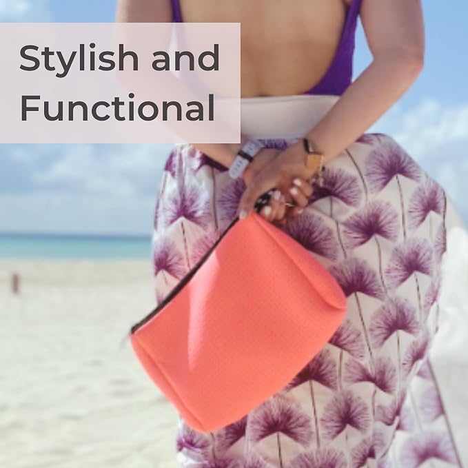 POPUPS Large Makeup Bag with Zipper - Waterproof Neoprene Cosmetic Bag 7.7 x 10.75 x 5 inches - Pouch Blushing Pink - Image 7