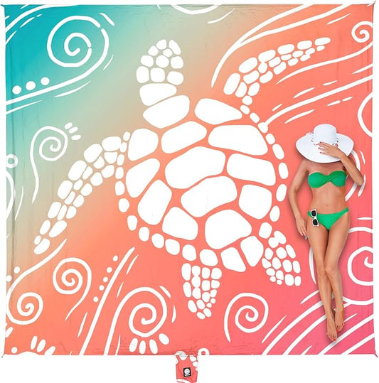 WEKAPO Beach Blanket Waterproof Sandproof Oversized Extra Large Sand Free Beach Mat with Stakes, Storage Bag - Essentials for Outdoor Beach, Picnic (Sea Turtle, 11 X 9 FT (1~10 Person)) by Wekapo