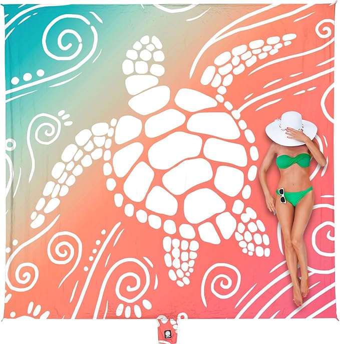 WEKAPO Beach Blanket Waterproof Sandproof Oversized Extra Large Sand Free Beach Mat with Stakes, Storage Bag - Essentials for Outdoor Beach, Picnic (Sea Turtle, 8 X 7 FT (1~4 Person)) by Wekapo