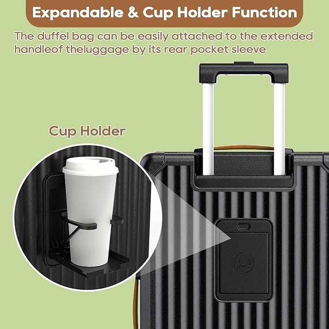 Joyway Carry On Luggage, Expandable Suitcase with Smart Cup Holder and USB Port, 20 IN Hardside Checked with TSA Lock Spinner Double Wheels, Black - Image 2