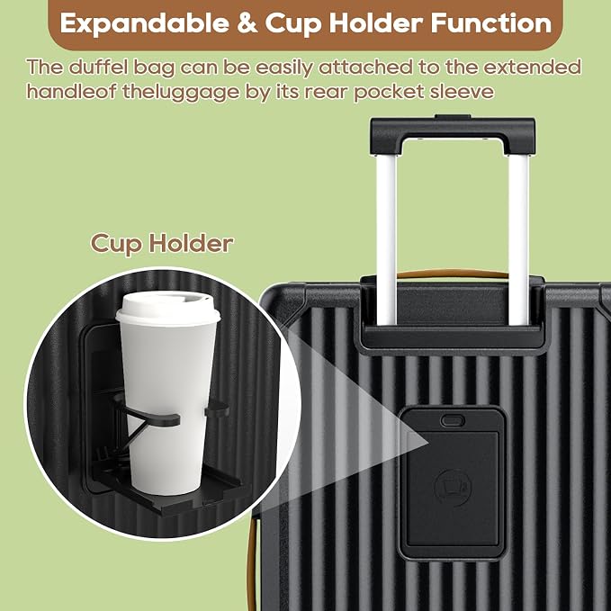 Joyway 20in Carry On Luggage with Cup Holder and USB Port, 25% Expandable Capacity, Smart Suitcase with Anti Slip Wheels and Handbag, Perfect for Men and Women 3 Piece Set Black - Image 2