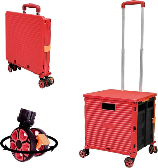 Quick Utility Cart Four -Rotate Wheeled Collapsible Handcart with Durable Heavy Duty Plastic Telescoping Handle for Travel Shopping Moving Luggage Office Use by FELICON