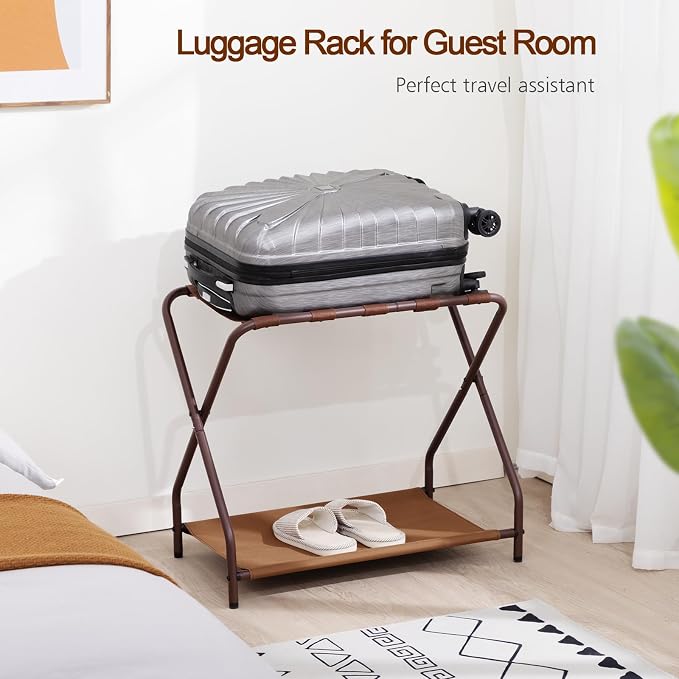AMHANCIBLE Luggage Rack, Set of 2, Foldable Suitcase Stands for Guest Room, Metal Luggage Holder with Storage Shelf for Bedroom, Hotel, Easy Assemble, Bronz HLR02BZ - Image 7