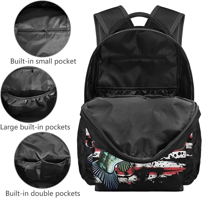 Patriotic Bass Fishing 4-Piece Kids School Backpack Set with Insulated Lunch Bag, Pencil Case & Charm, Lightweight American Flag Bookbag for Boys Elementary 1st 2nd 3rd 4th 5th Grade - Image 3