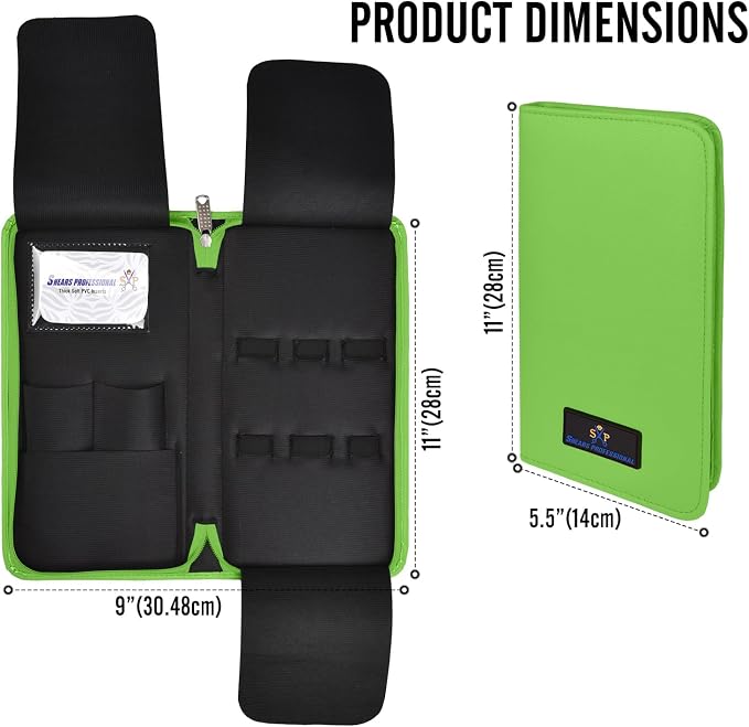 Leather 5 Scissor & Shear Storage Case for Hairstylist - Hairdresser -Scissor Holder Perfect for home-saloon use (Green) - Image 3