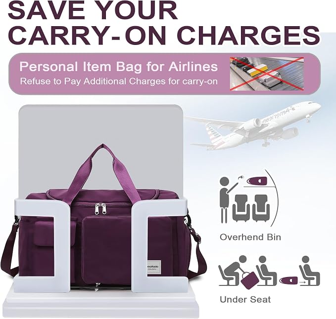 WOOMADA Foldable Travel Duffel Bag with Shoes Compartment, Overnight Bag with Wet Pocket & Trolley Sleeve, Weekender Bags for Women (purple) - Image 4