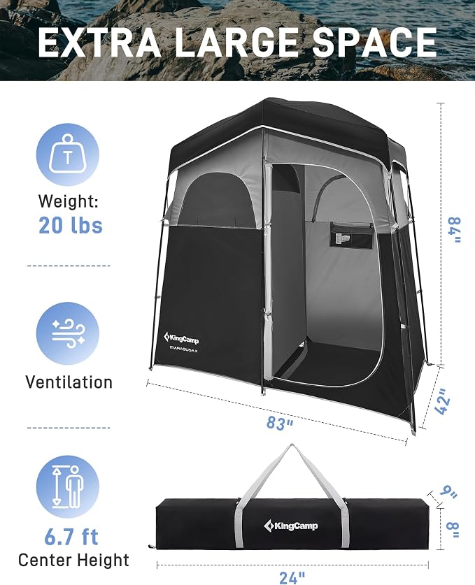 KingCamp Shower Tent, Portable Privacy Tent Outdoor Camping 1/2 Room Toilet Tents with Shower Bag & Dressing Room for Beach, Camping & Hiking - Image 2
