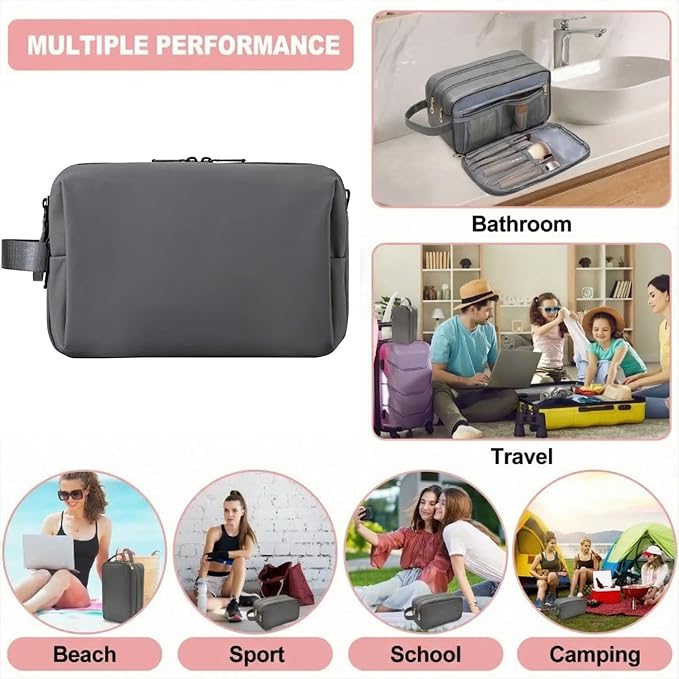 2Pack Men's Toiletry Bag Pu,Travel Toiletry Organizer, Waterproof Shaving Kit Pouch For storing daily essentials like toiletries and cosmetics,Black (Grey) - Image 3