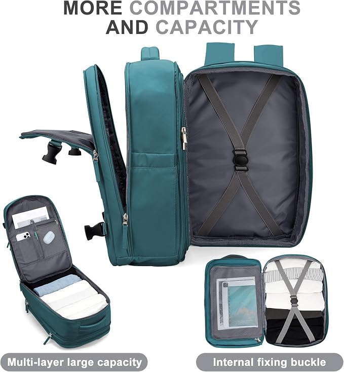 coowoz Large Travel Backpack For Women Men, Carry On Backpack,Hiking Backpack Waterproof Outdoor Sports Rucksack Casual Daypack Expandable Heavy Duty Extra large Backpack Peacock Blue - Image 4