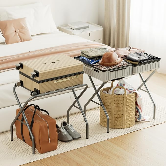 AMHANCIBLE Luggage Rack, Foldable Suitcase Stands Set of 2, Metal Luggage Holder for Guest Room, Bedroom, Hotel, Holds up to 110 lb, Easy Assemble, Grey,HLR01GY - Image 2
