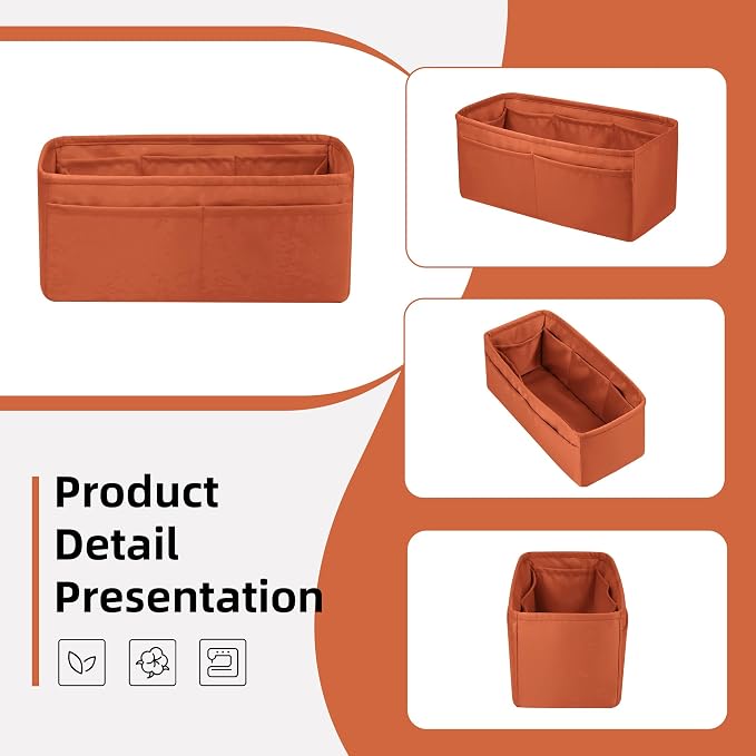 DGAZ Silk Purse Organizer Insert for Birkin Bag(Vitality orange,BK20) | Soft and Lightweight,Perfect Fit,Multi-pocket Storage,Bag Protector,Luxury Bag Care,Handmade,for Smooth Bag Organizer - Image 7
