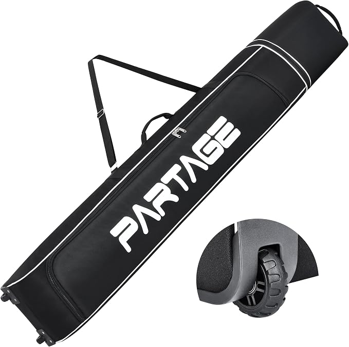 Partage Ski Bag - Ski Bag with Wheels Waterproof Ski Travel Bag Ski Boot Bag 600D Heavy Duty Oxford Fabric - Adjustable Length Up to 200cm Easy to Store and Transport Suitable for Men Women by PARTAGE