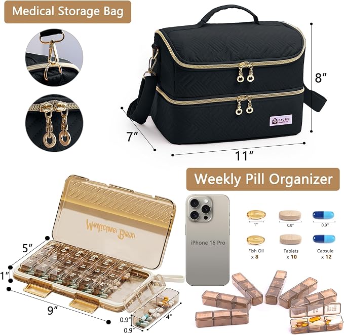 BAGSFY Travel Medicine Bag Organizer with 7-Day Pill Organizer, AM & PM Pill Box, Medication Storage, First Aid Kit Case - Image 2