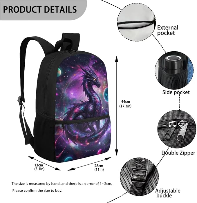 Space Dragon Backpack Boys and Lunch Box Pencil Case 4 Piece Galaxy School Bag for Elementary Middle Back to School Supplies 17'' Large Capacity Lightweight Bookbag - Image 3