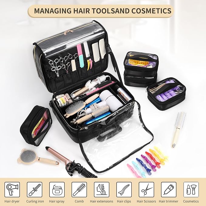 OCHEAL Rolling Makeup Train Case,with 7 Pcs Clear Makeup Bags, 18" Carry On Travel Cosmetic Organizer Suitcase,Extra Large Storage Trolley Makeup Case On Wheels for Hairstylist Cosmetology Artist - Image 2