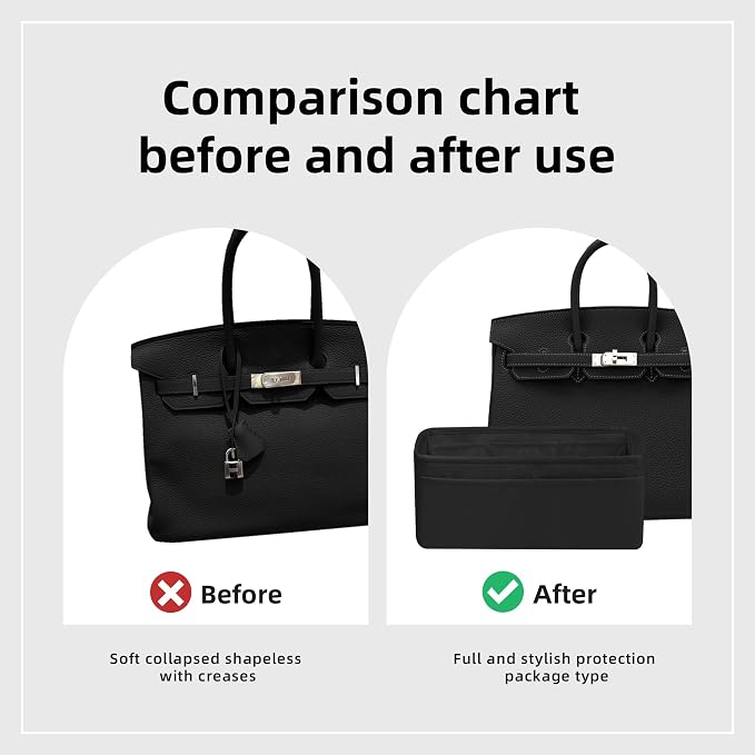 DGAZ Silk Purse Organizer Insert for Birkin Bag(Black,BK20) | Soft and Lightweight,Perfect Fit,Multi-pocket Storage,Bag Protector,Luxury Bag Care,Handmade,for Smooth Bag Organizer - Image 5
