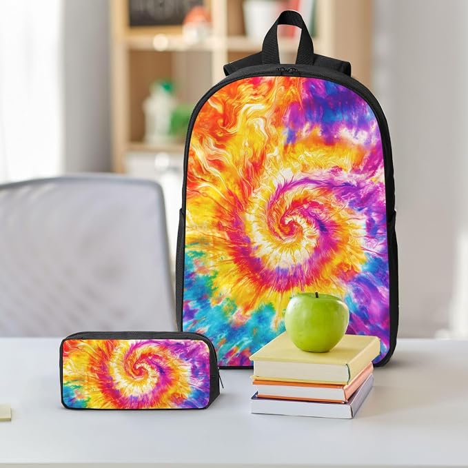 Tie Dye Kid Backpack Set with Lunch Bag & Pencil Case Large Capacity School Bag 17 Inch Bookbag for Boy Girl - Image 8