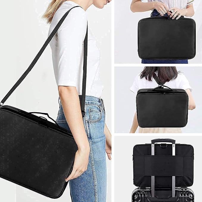 Travel Makeup Train Case,Large Capacity Cosmetic Bags for Women,Portable Makeup Bag Organizer with Adjustable Dividers & Shoulder Strap (Black, L) - Image 5